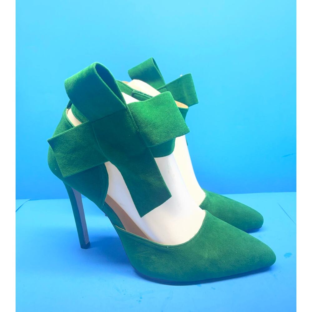 MM July Womens High Heel Hook Loop Ankle Strap Stiletto Bow front Green EUR 39